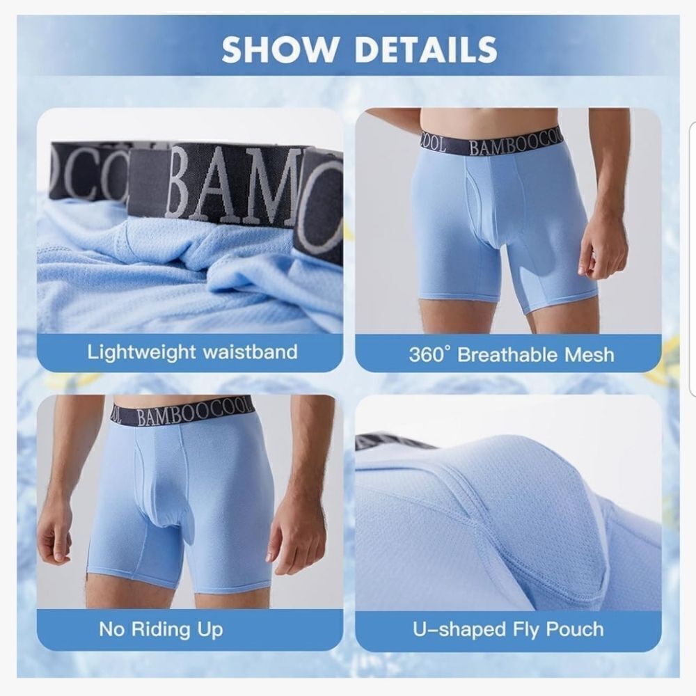 BAMBOO COOL Men’s Underwear boxer briefs Soft Comfortable Bamboo Viscose Large